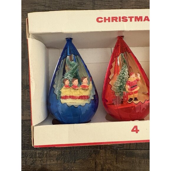 Vintage Christmas Jewel Brite Nativity Plastic Diorama Tear Drop Ornaments Santa - Picture 3 of 9
